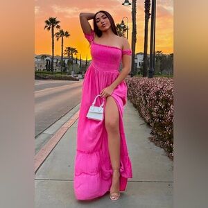 Pink Off the Shoulder Maxi Dress - Size Small